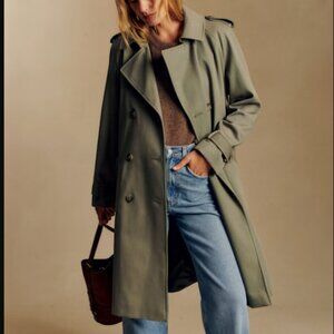 Sezane Scott Trench Coat - Olive Green - Size 36